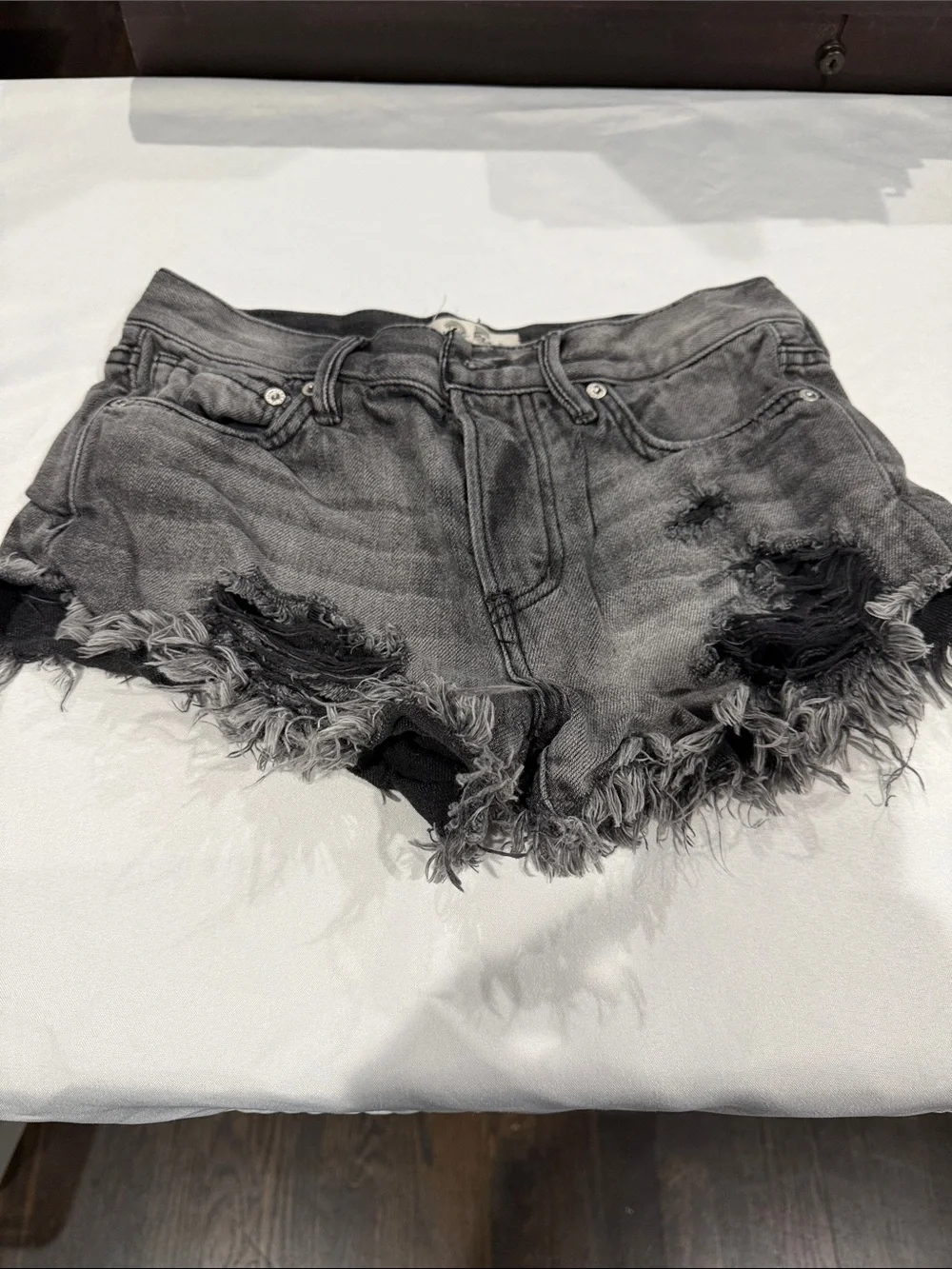 We The Free Black Washed Distressed Jean Shorts